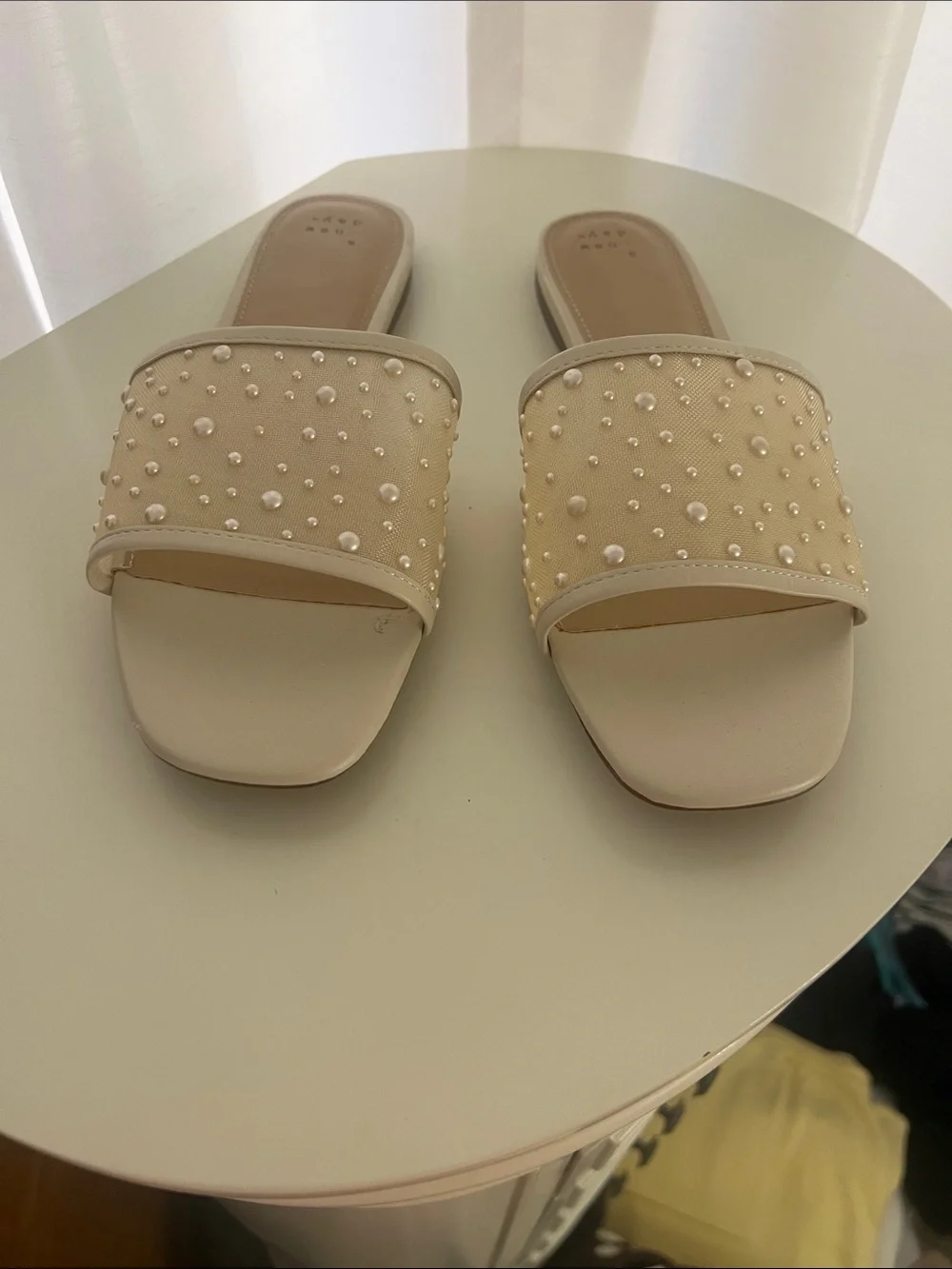 a new day Cream Slide Sandals with Pearl Beading